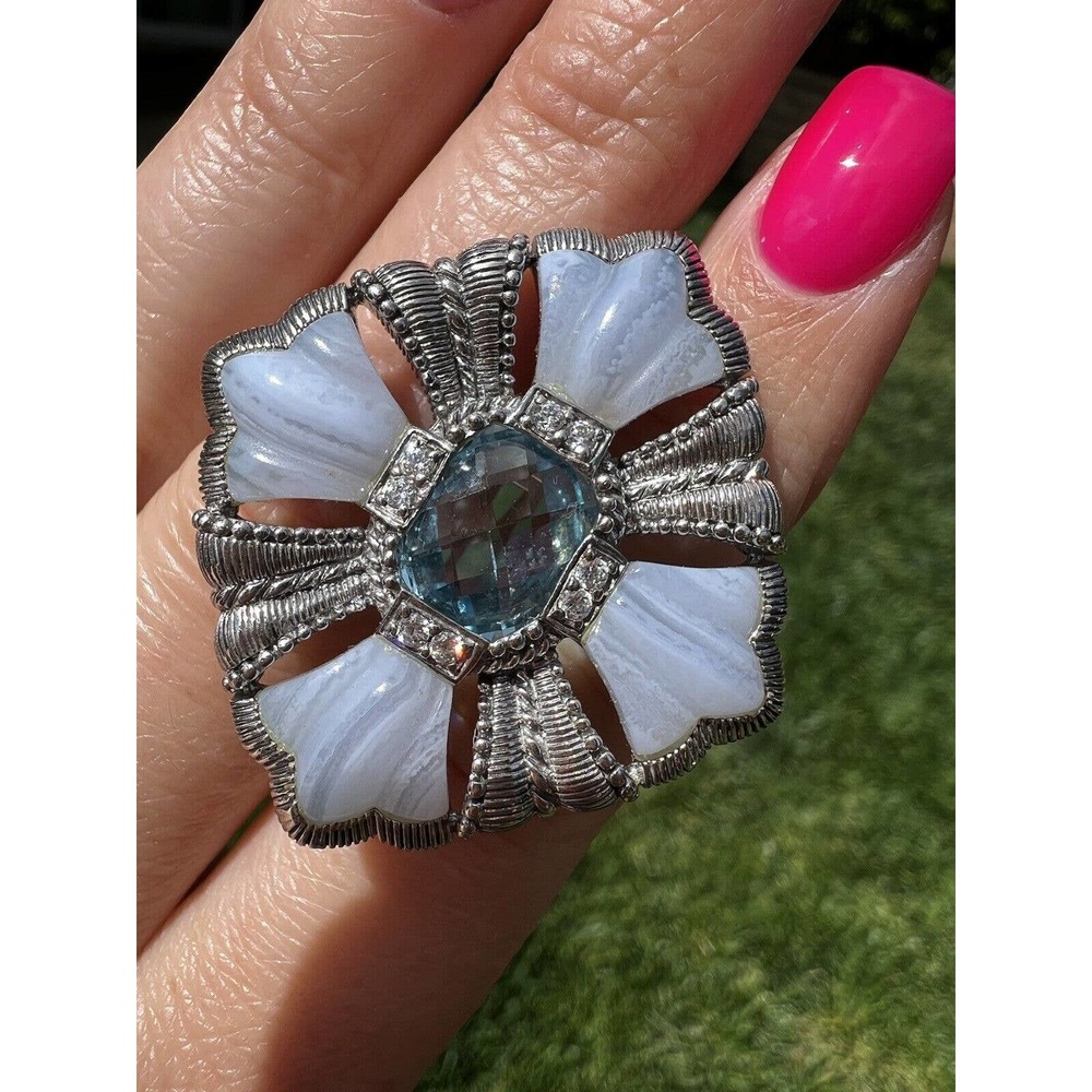 Judith Ripka 925 Sterling Blue Topaz Agate Pendant/ Brooch